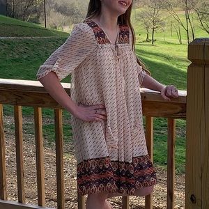 Umgee sheer bohemian/tribal flowy ruffle penny lane dress size S